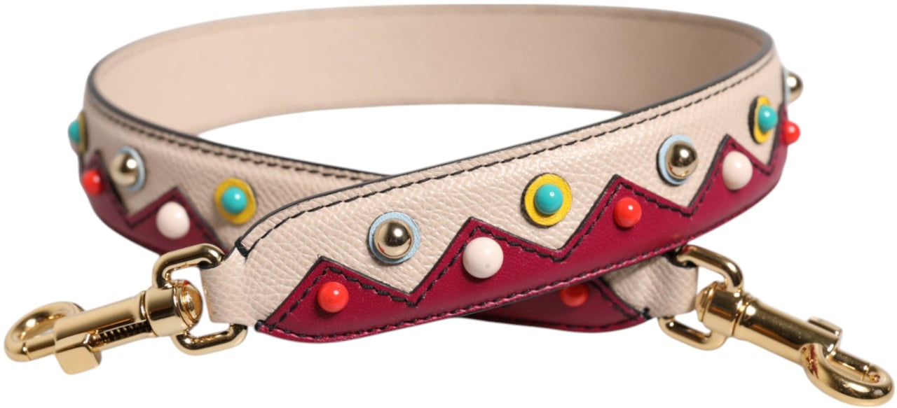 Dolce & Gabbana Beige Red Leather Handbag Accessory Shoulder Strap Grijs