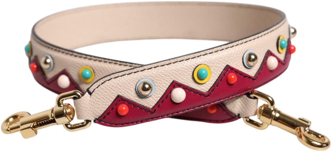 Dolce & Gabbana Beige Red Leather Handbag Accessory Shoulder Strap Grijs