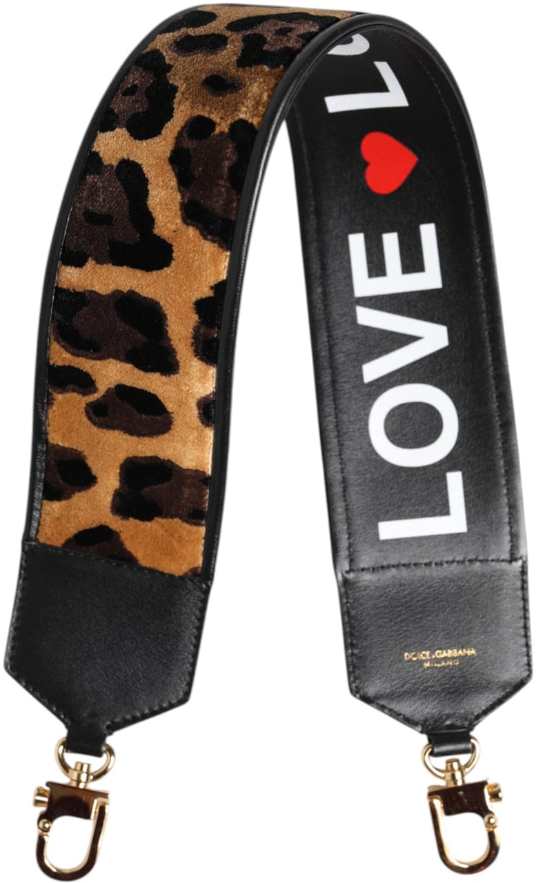 Dolce & Gabbana Black Leopard Print Reversible Bag Shoulder Strap Grijs