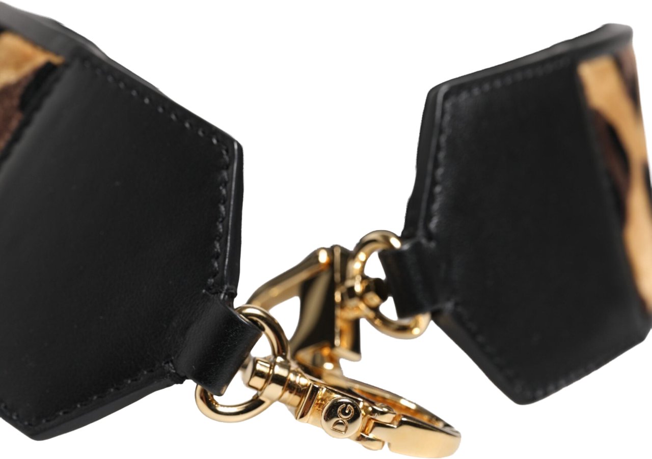 Dolce & Gabbana Black Leopard Print Reversible Bag Shoulder Strap Grijs