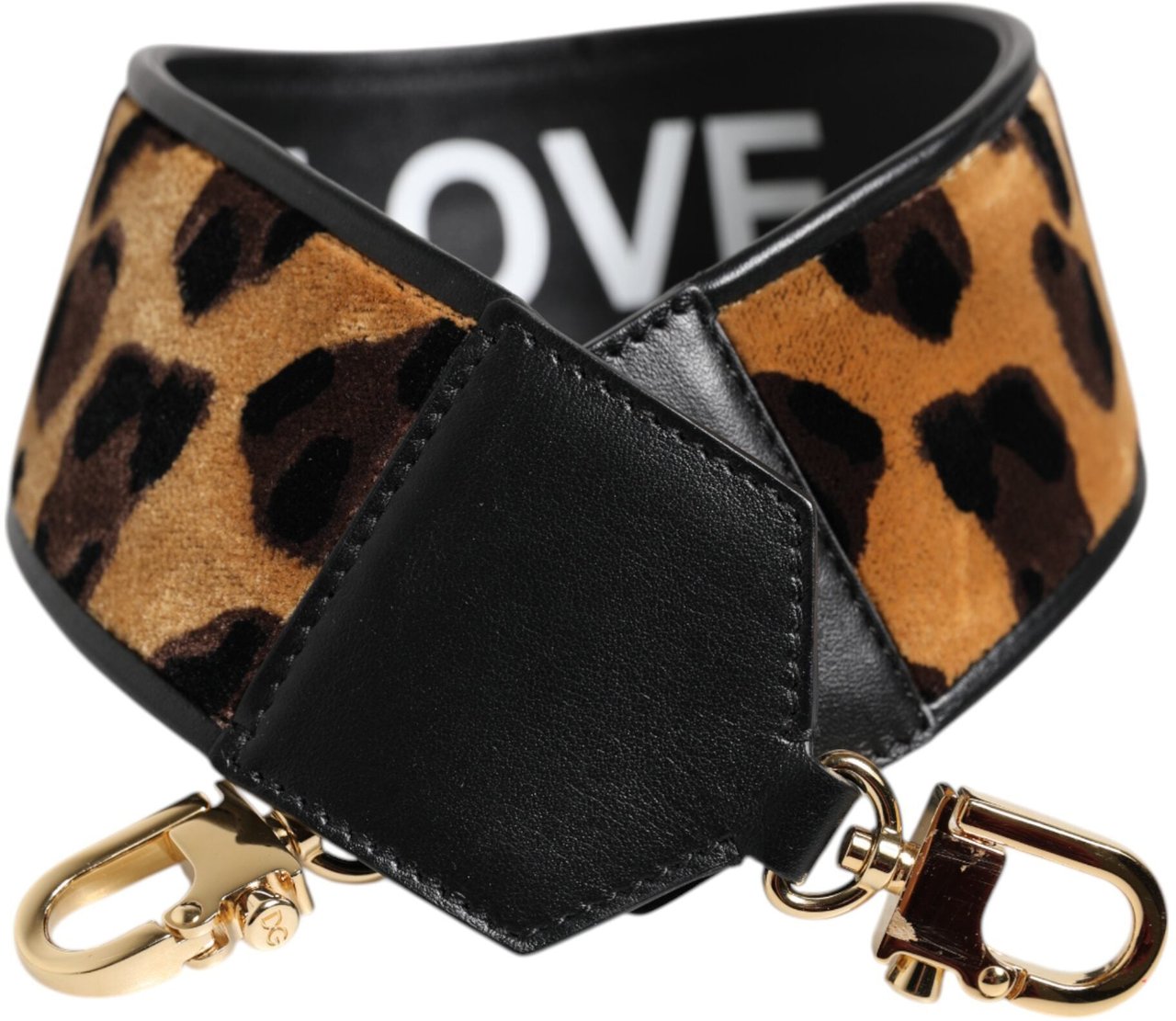 Dolce & Gabbana Black Leopard Print Reversible Bag Shoulder Strap Grijs