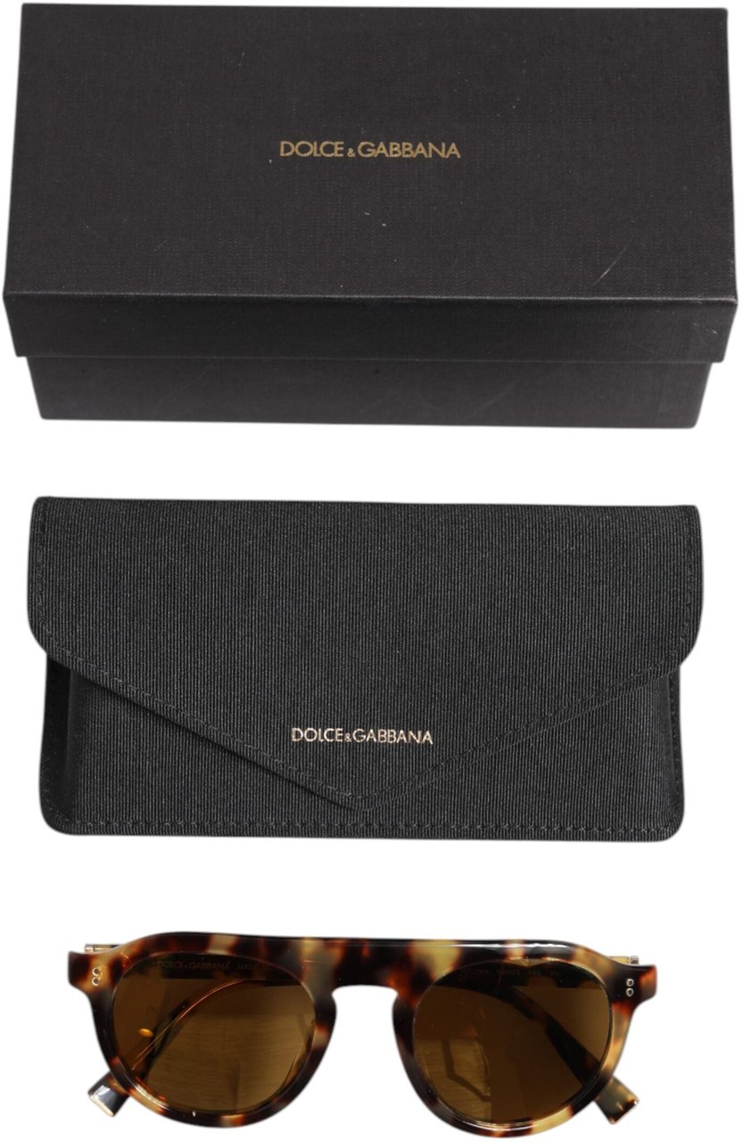 Dolce & Gabbana Brown Acetate Round Leopard Print Eyewear Sunglasses Bruin