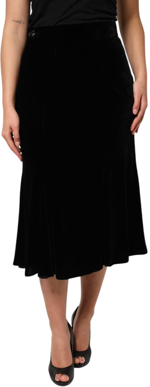 Dolce & Gabbana Black High Waist Fit Flared Midi Skirt Zwart