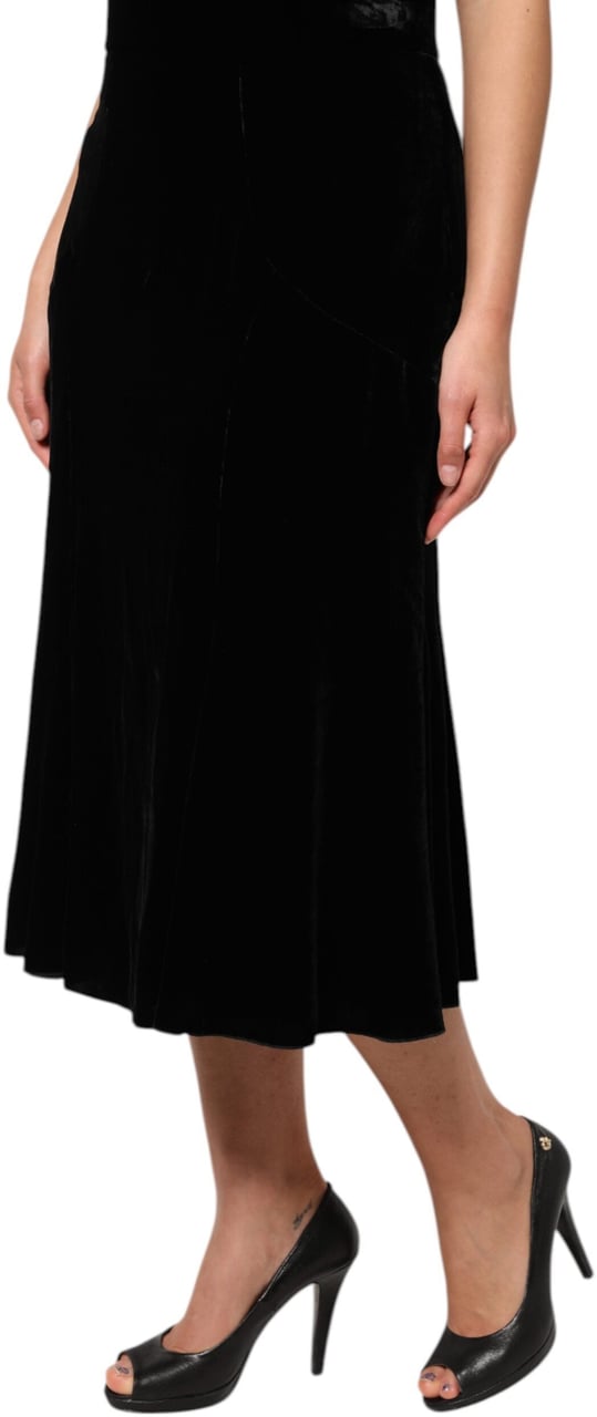 Dolce & Gabbana Black High Waist Fit Flared Midi Skirt Zwart