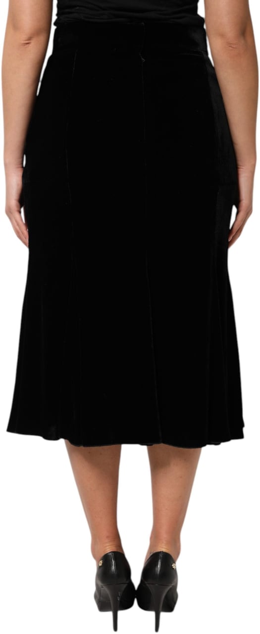 Dolce & Gabbana Black High Waist Fit Flared Midi Skirt Zwart