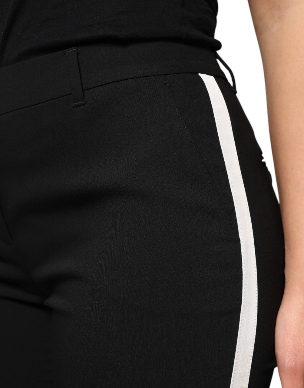 Dolce & Gabbana Black Wool High Waist Tapered Pants Zwart