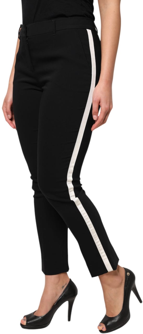 Dolce & Gabbana Black Wool High Waist Tapered Pants Zwart