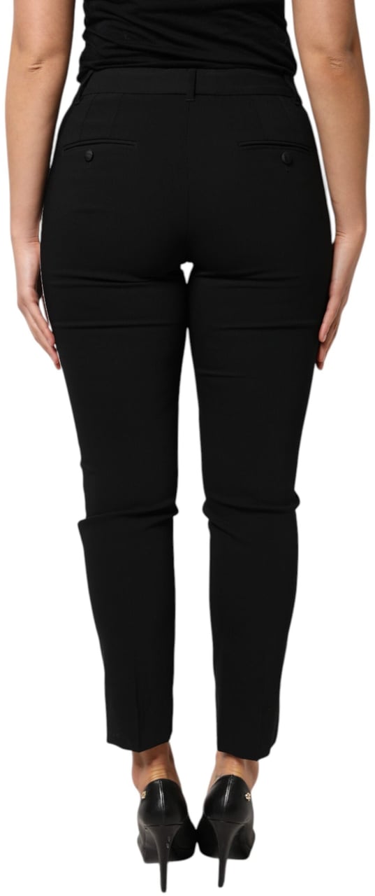 Dolce & Gabbana Black Wool High Waist Tapered Pants Zwart