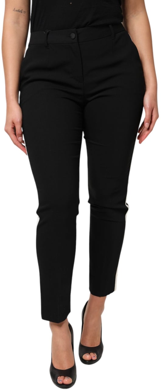 Dolce & Gabbana Black Wool High Waist Tapered Pants Zwart