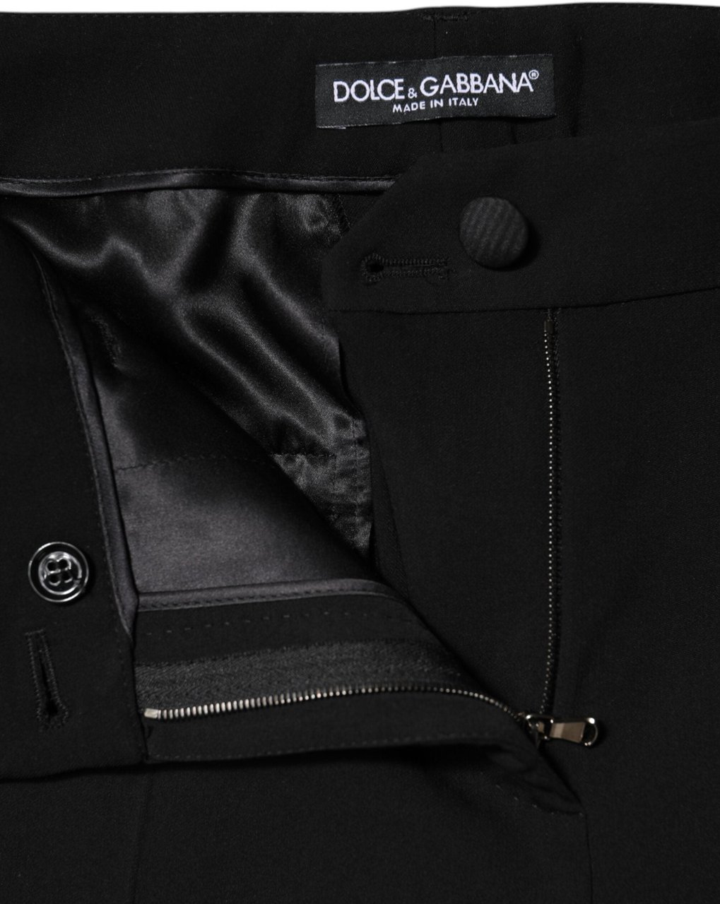 Dolce & Gabbana Black Wool High Waist Tapered Pants Zwart