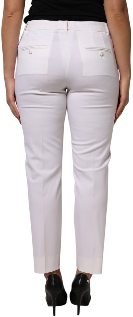 Dolce & Gabbana White Wool Mid Waist Tapered Pants Wit