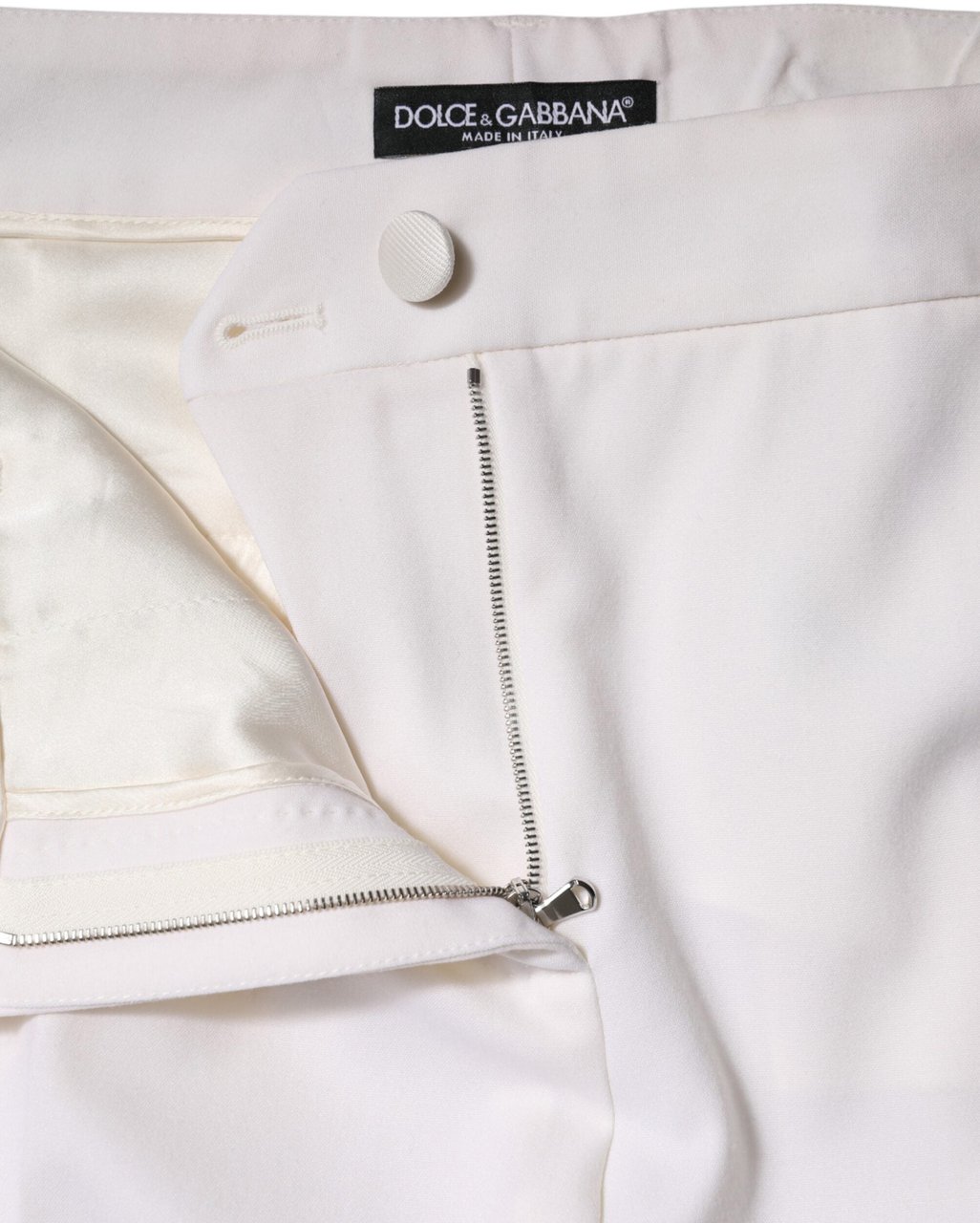 Dolce & Gabbana White Wool Mid Waist Tapered Pants Wit