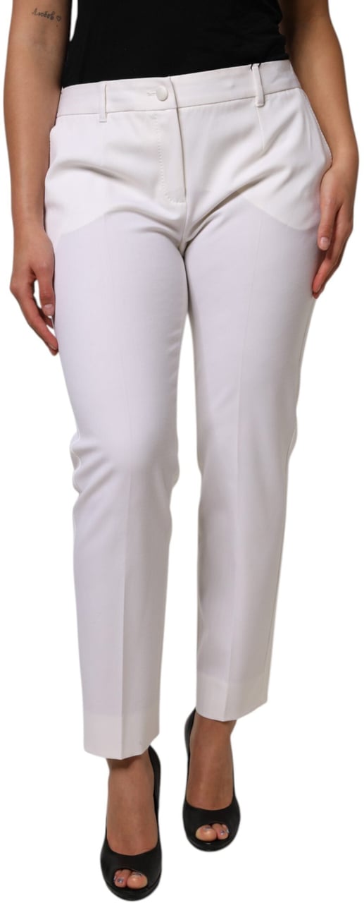 Dolce & Gabbana White Wool Mid Waist Tapered Pants Wit