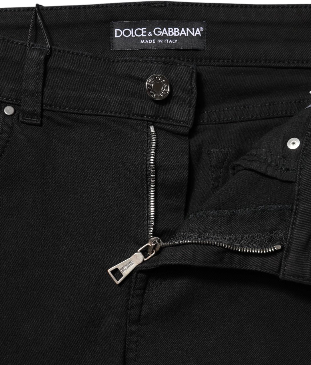Dolce & Gabbana Black Cotton Logo Skinny Mid Waist Denim Jeans Zwart