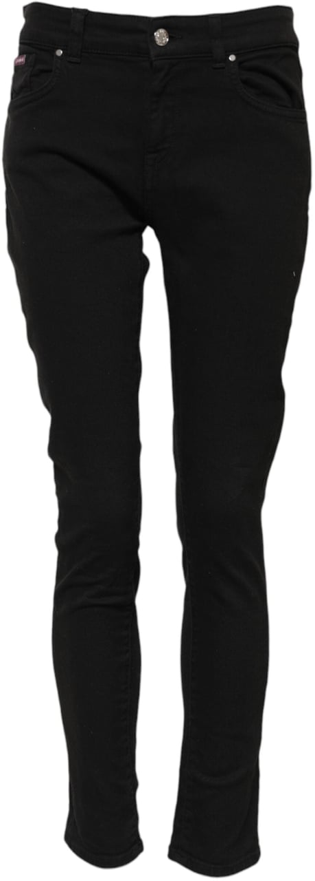 Dolce & Gabbana Black Cotton Logo Skinny Mid Waist Denim Jeans Zwart
