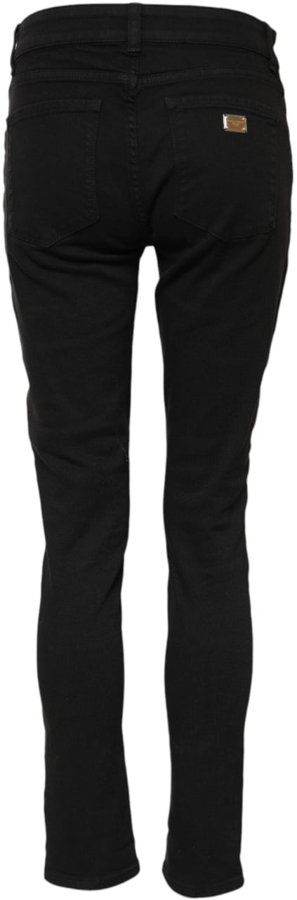 Dolce & Gabbana Black Cotton Logo Skinny Mid Waist Denim Jeans Zwart