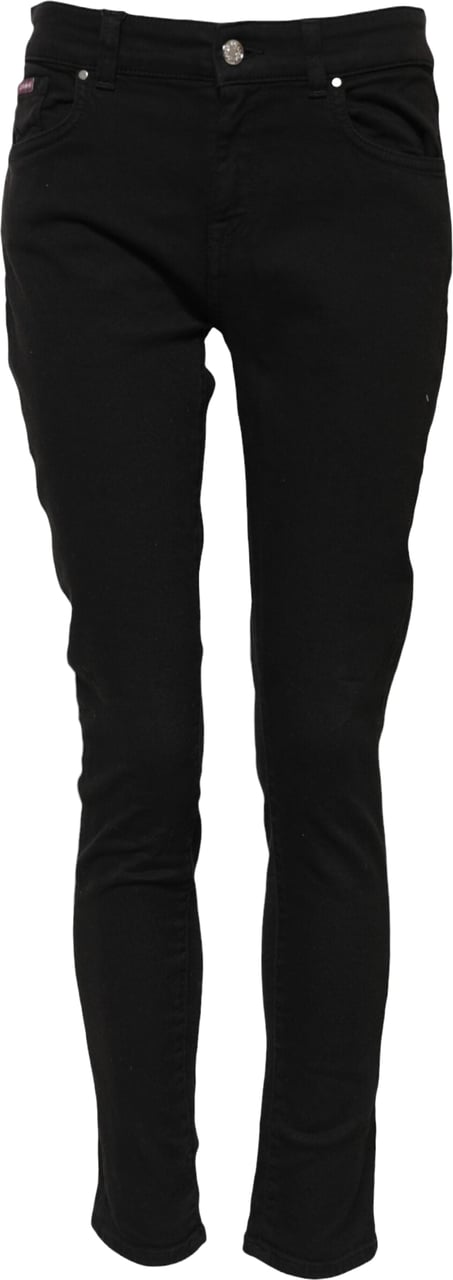 Dolce & Gabbana Black Cotton Logo Skinny Mid Waist Denim Jeans Zwart