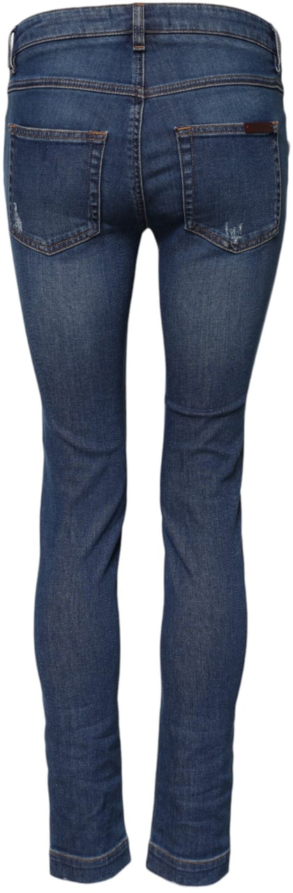 Dolce & Gabbana Blue Cotton Low Waist Skinny Denim Jeans Blauw