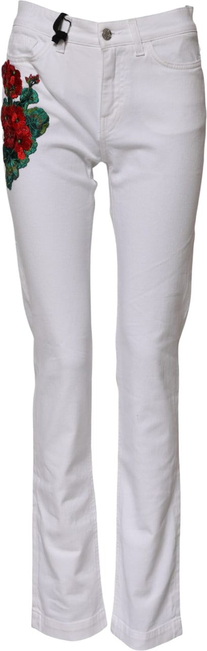 Dolce & Gabbana White Floral Embroidery GIRLY Denim Jeans Wit