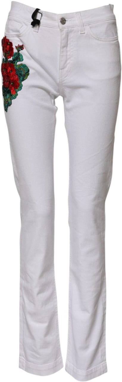 Dolce & Gabbana White Floral Embroidery GIRLY Denim Jeans Wit