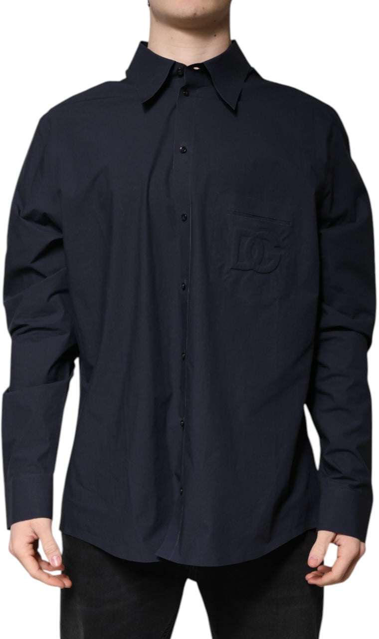 Dolce & Gabbana Dark Blue Cotton Long Sleeve Shirt Blauw