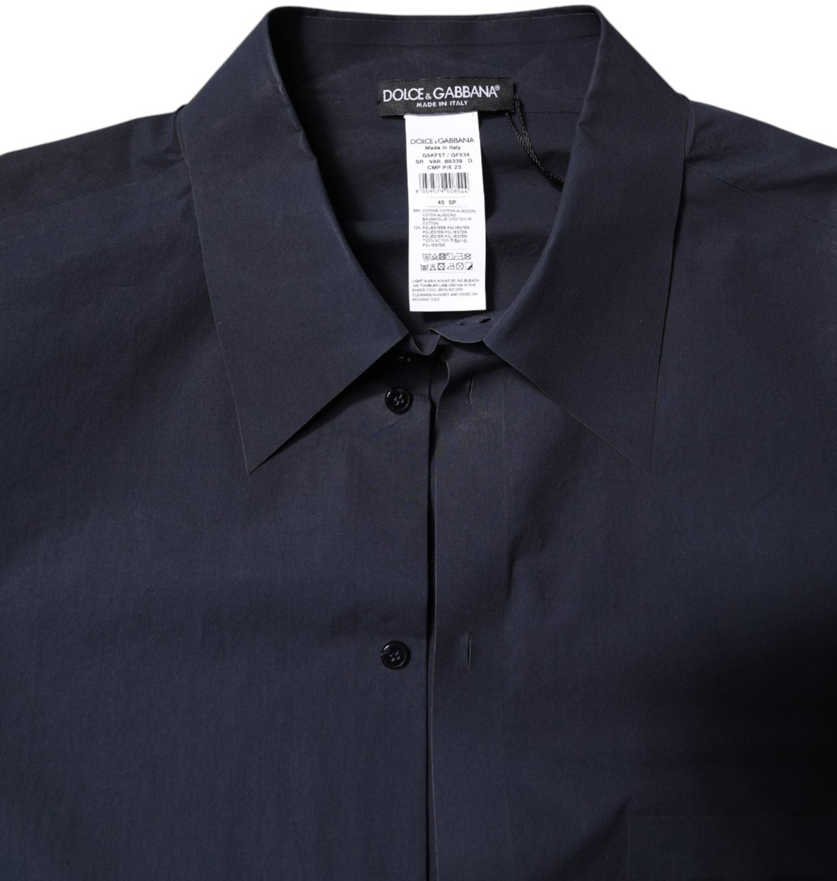 Dolce & Gabbana Dark Blue Cotton Long Sleeve Shirt Blauw