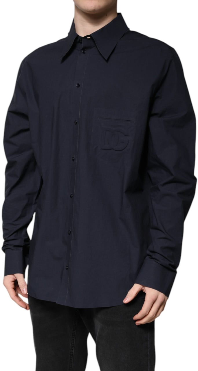 Dolce & Gabbana Dark Blue Cotton Long Sleeve Shirt Blauw