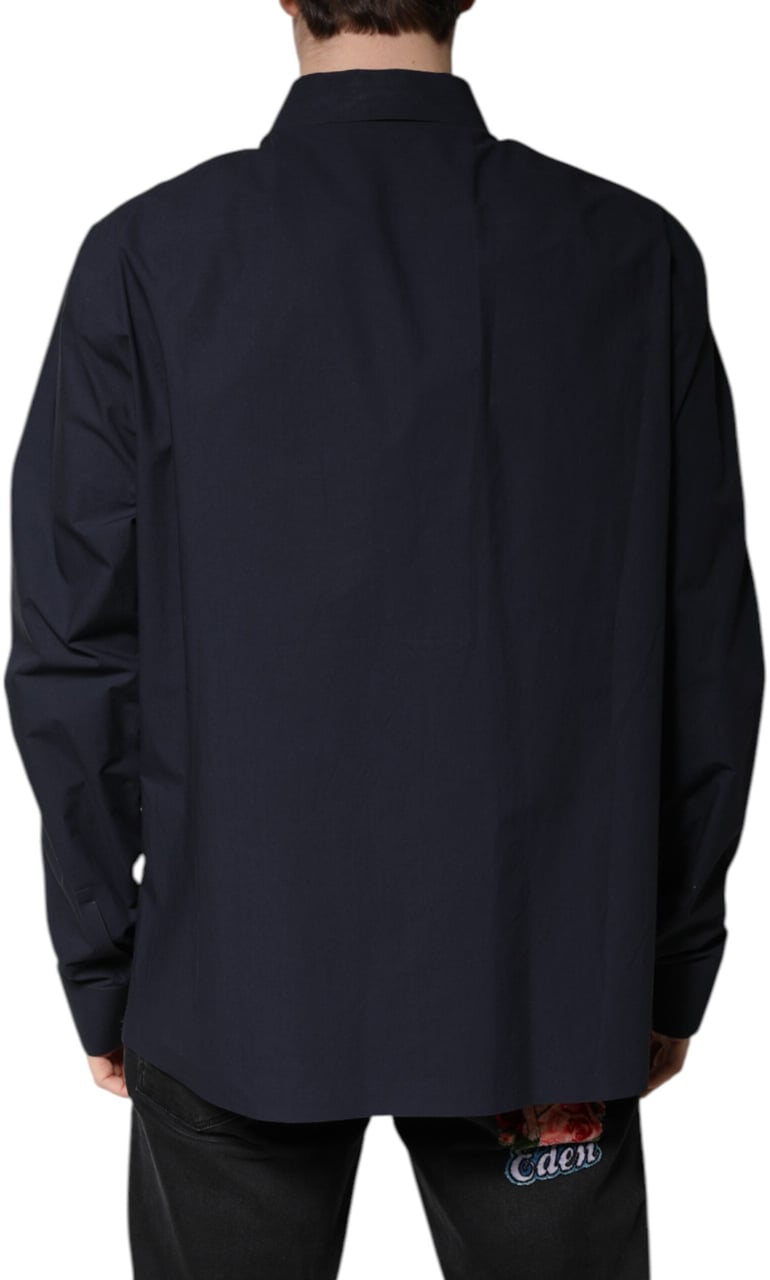 Dolce & Gabbana Dark Blue Cotton Long Sleeve Shirt Blauw