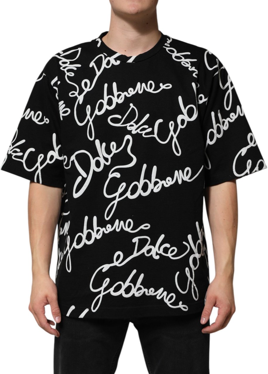 Dolce & Gabbana Black Logo Print Cotton Crew Neck T-shirt Zwart
