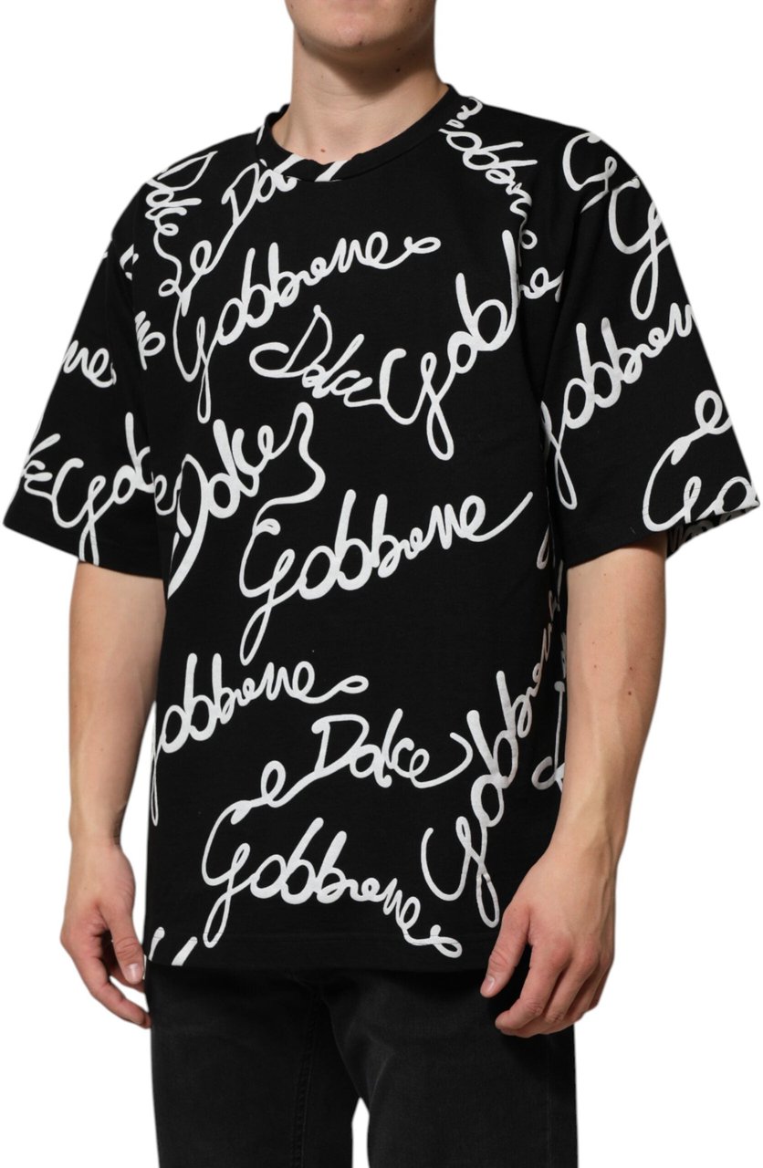 Dolce & Gabbana Black Logo Print Cotton Crew Neck T-shirt Zwart