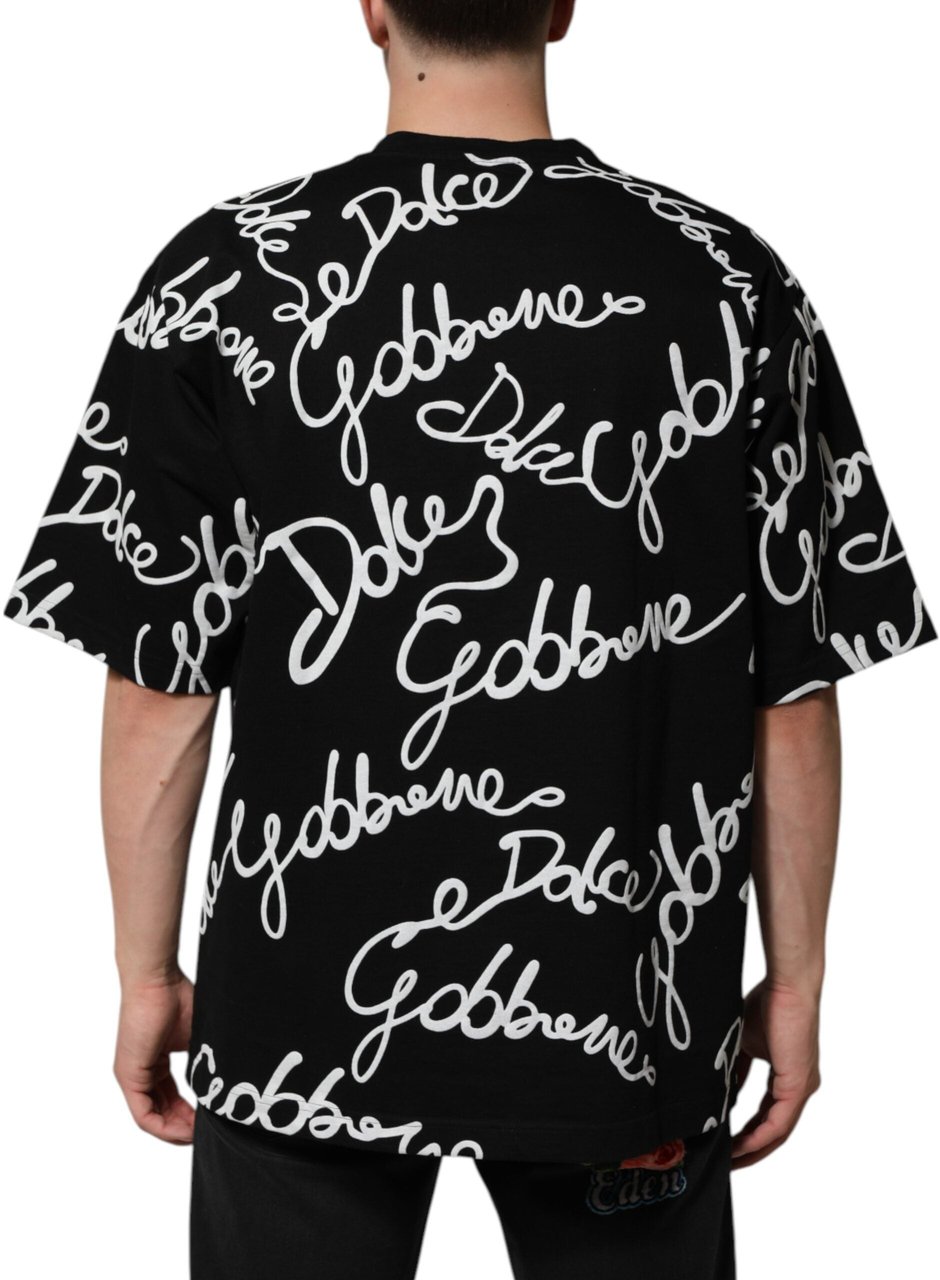Dolce & Gabbana Black Logo Print Cotton Crew Neck T-shirt Zwart