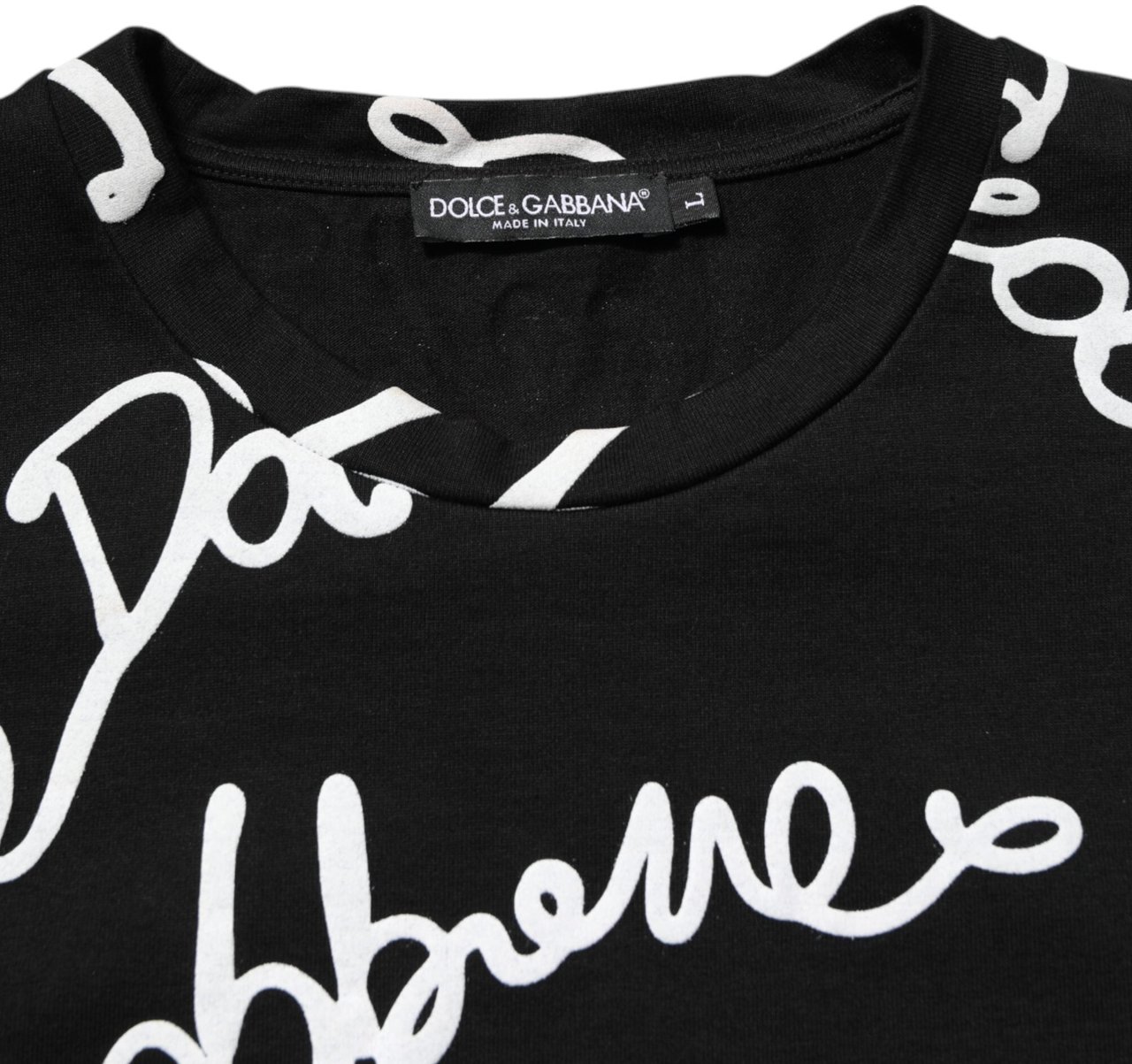 Dolce & Gabbana Black Logo Print Cotton Crew Neck T-shirt Zwart