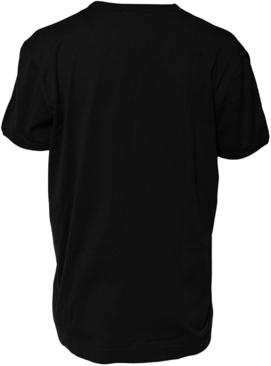 Dolce & Gabbana Black Cotton Goodluck Tee Crew Neck T-shirt Zwart