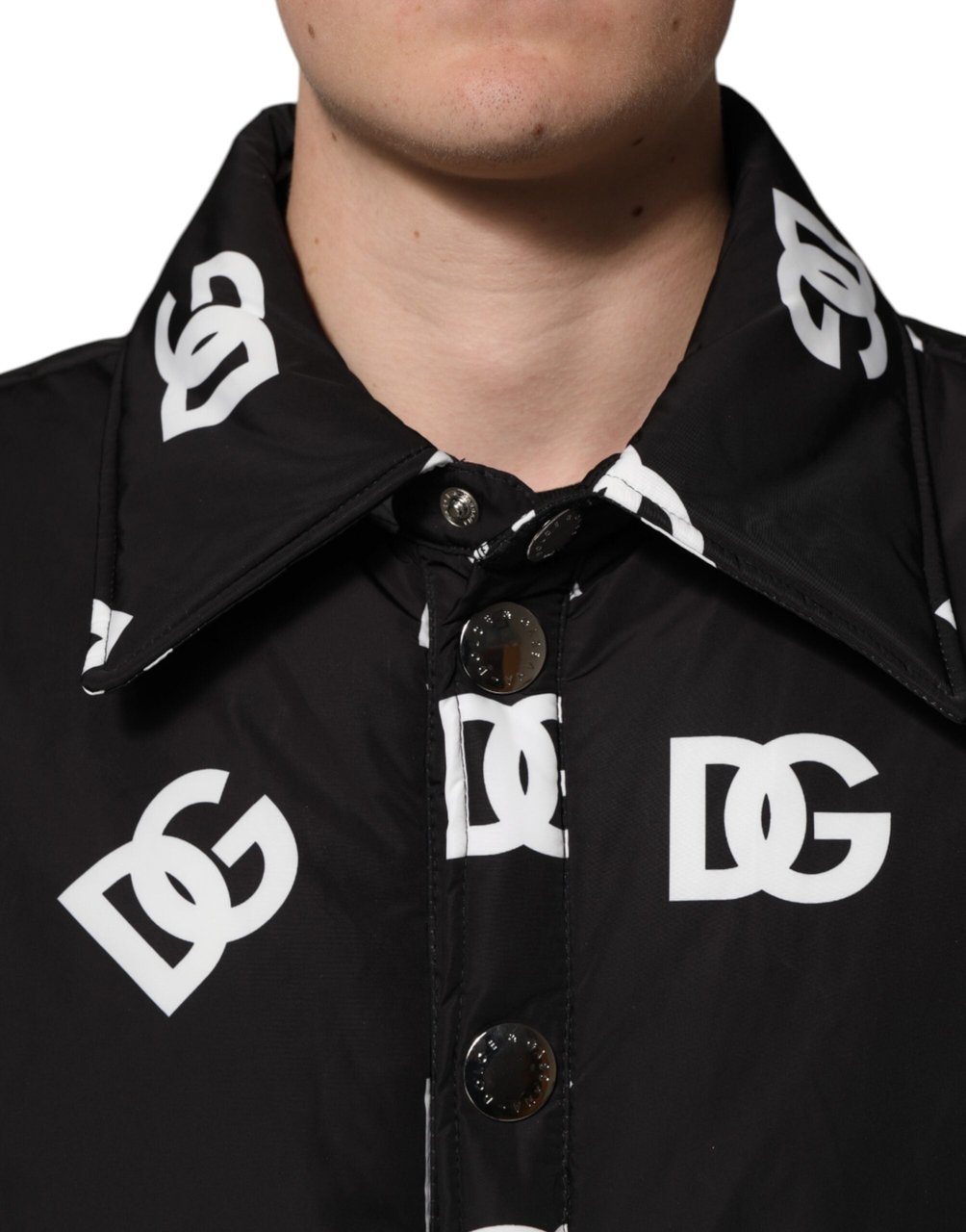 Dolce & Gabbana Black DG Monogram Nylon Windbreaker Jacket Zwart