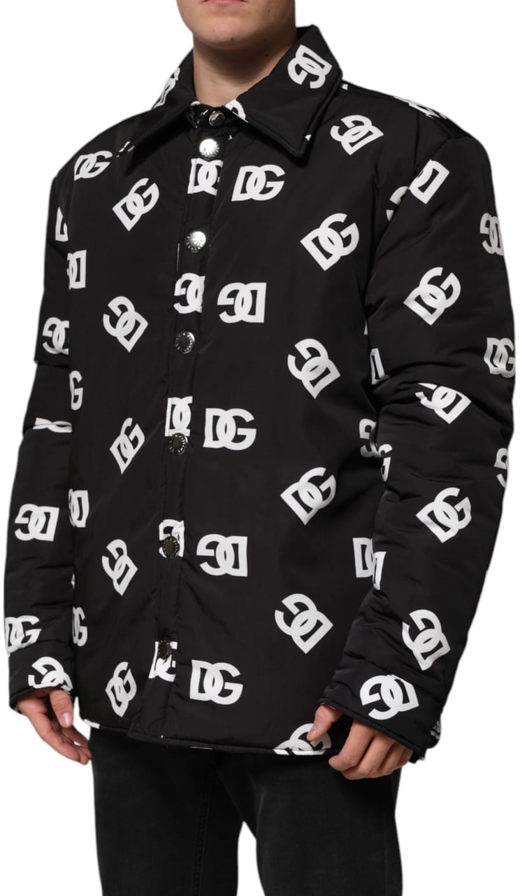Dolce & Gabbana Black DG Monogram Nylon Windbreaker Jacket Zwart