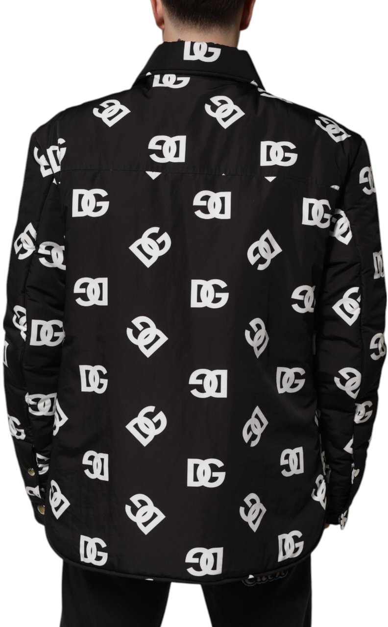 Dolce & Gabbana Black DG Monogram Nylon Windbreaker Jacket Zwart
