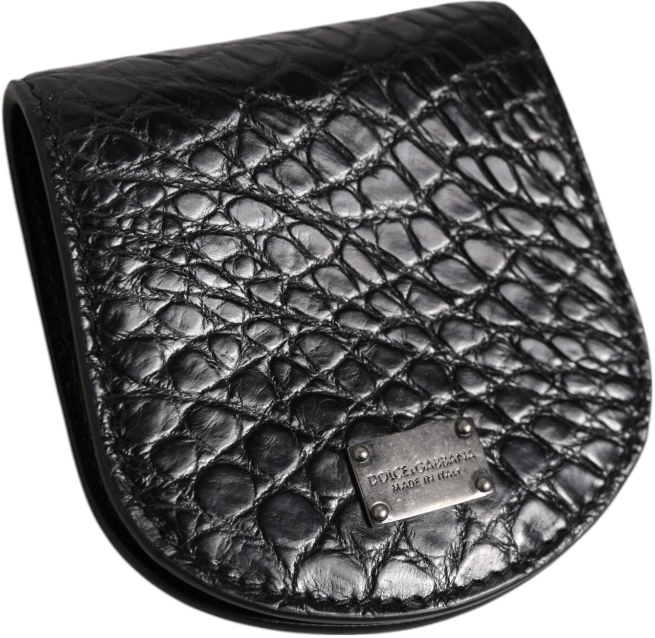 Dolce & Gabbana Black Exotic Skin Coin Condom Case Holder Pocket Wallet Zwart