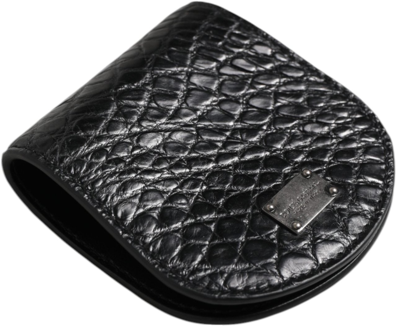 Dolce & Gabbana Black Exotic Skin Coin Condom Case Holder Pocket Wallet Zwart