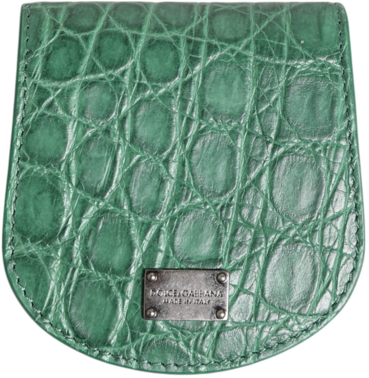 Dolce & Gabbana Green Exotic Skin Coin Condom Case Holder Pocket Wallet Groen