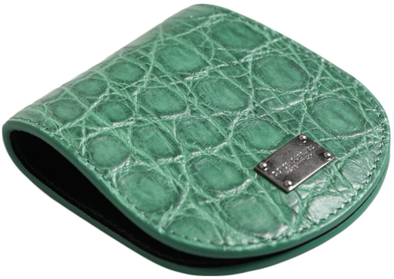 Dolce & Gabbana Green Exotic Skin Coin Condom Case Holder Pocket Wallet Groen