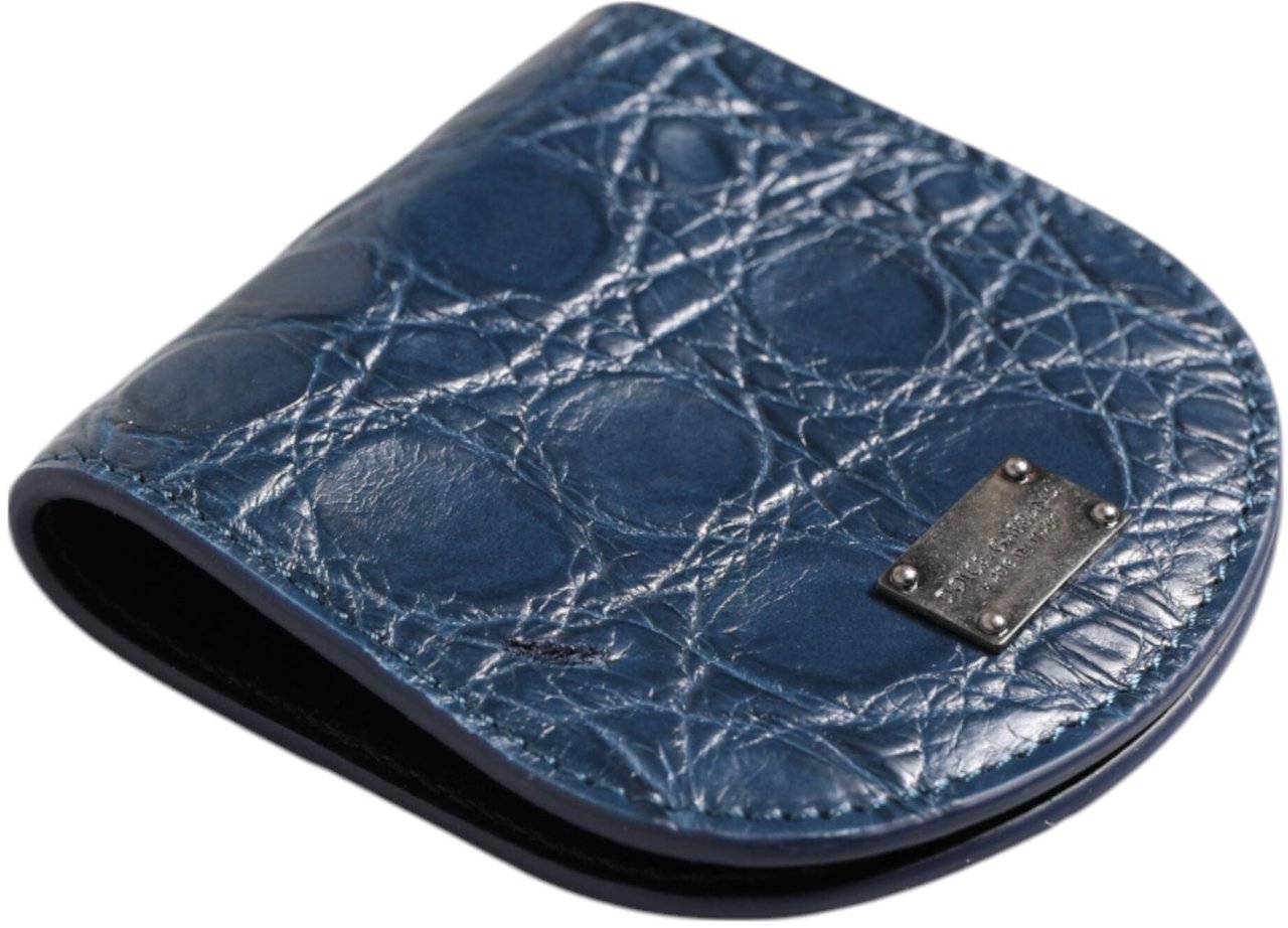 Dolce & Gabbana Blue Exotic Skin Coin Condom Case Holder Pocket Wallet Blauw
