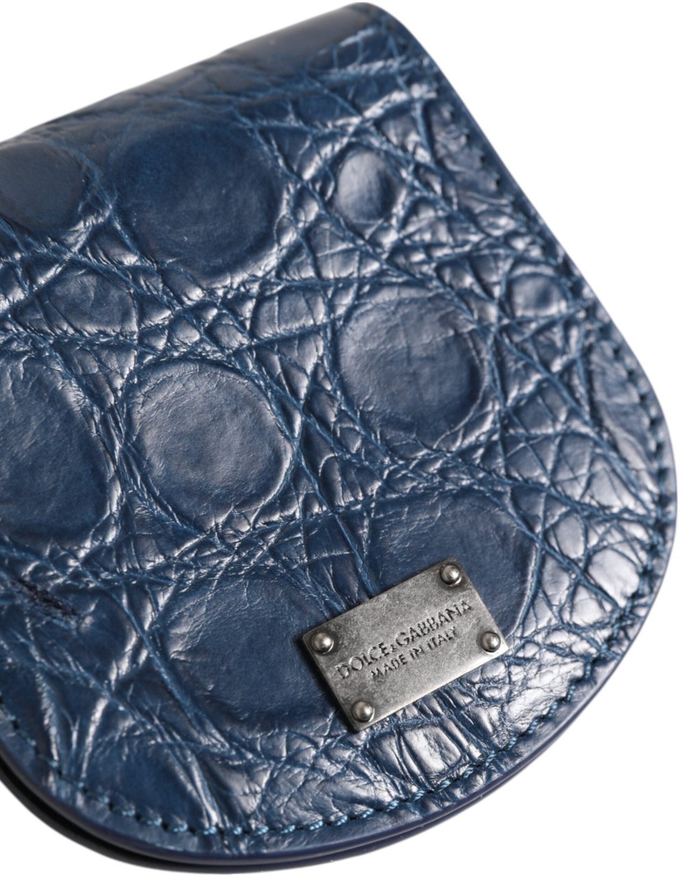 Dolce & Gabbana Blue Exotic Skin Coin Condom Case Holder Pocket Wallet Blauw