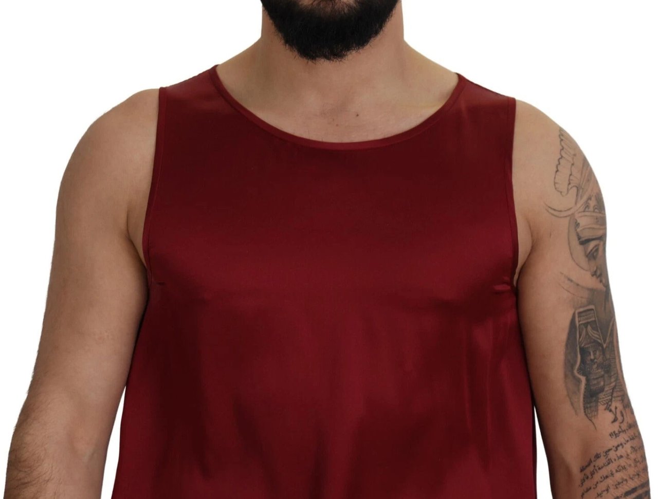 Dolce & Gabbana Red Round Neck Sleeveless Silk T-shirt Rood