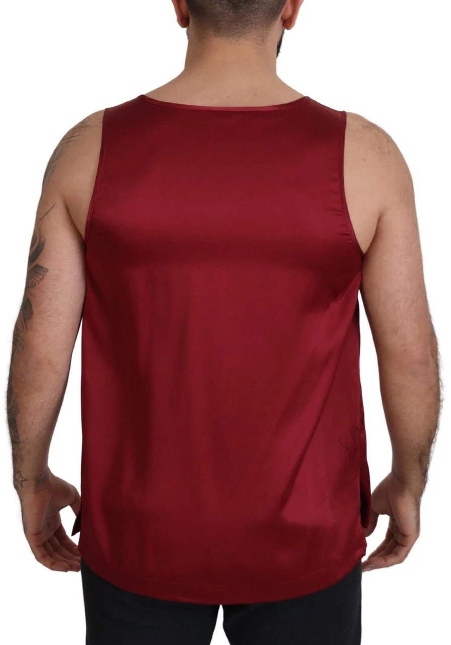 Dolce & Gabbana Red Round Neck Sleeveless Silk T-shirt Rood
