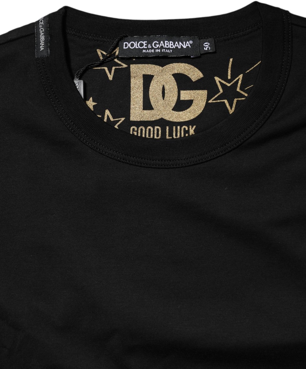 Dolce & Gabbana Black Cotton Logo Print Crew Neck T-shirt Zwart