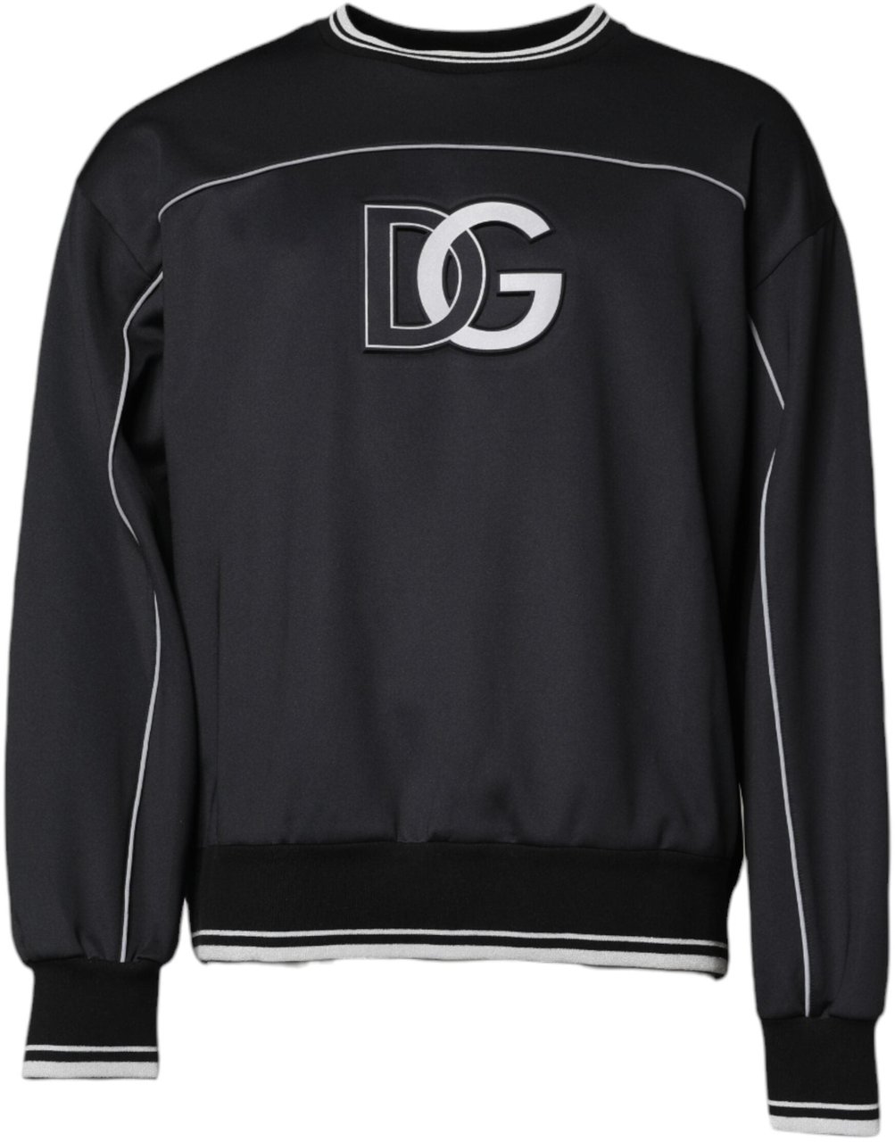 Dolce & Gabbana Black Logo Polyester Crew Neck Men Pullover Sweater Zwart