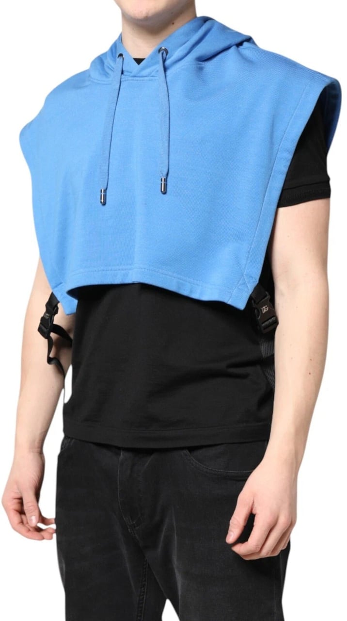Dolce & Gabbana Blue Cotton Hooded Men Sportswear One Size Vest Blauw