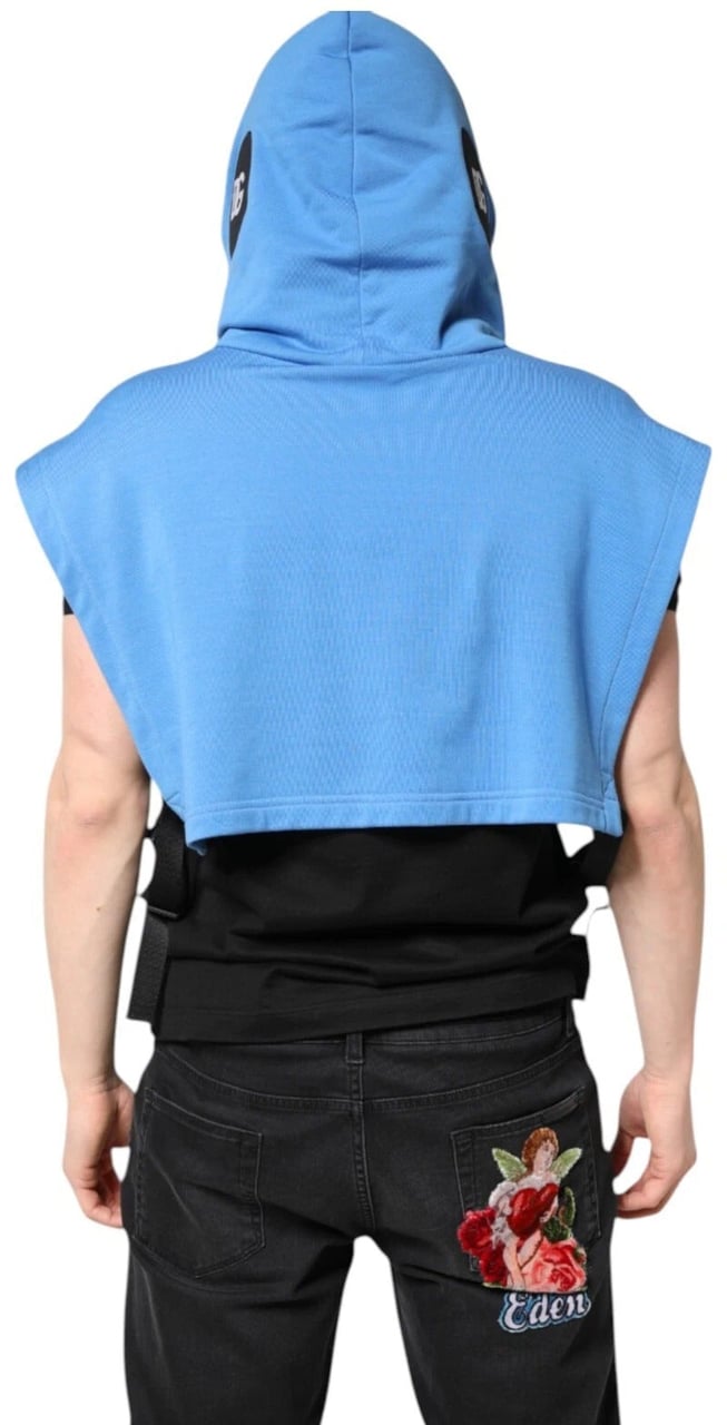 Dolce & Gabbana Blue Cotton Hooded Men Sportswear One Size Vest Blauw