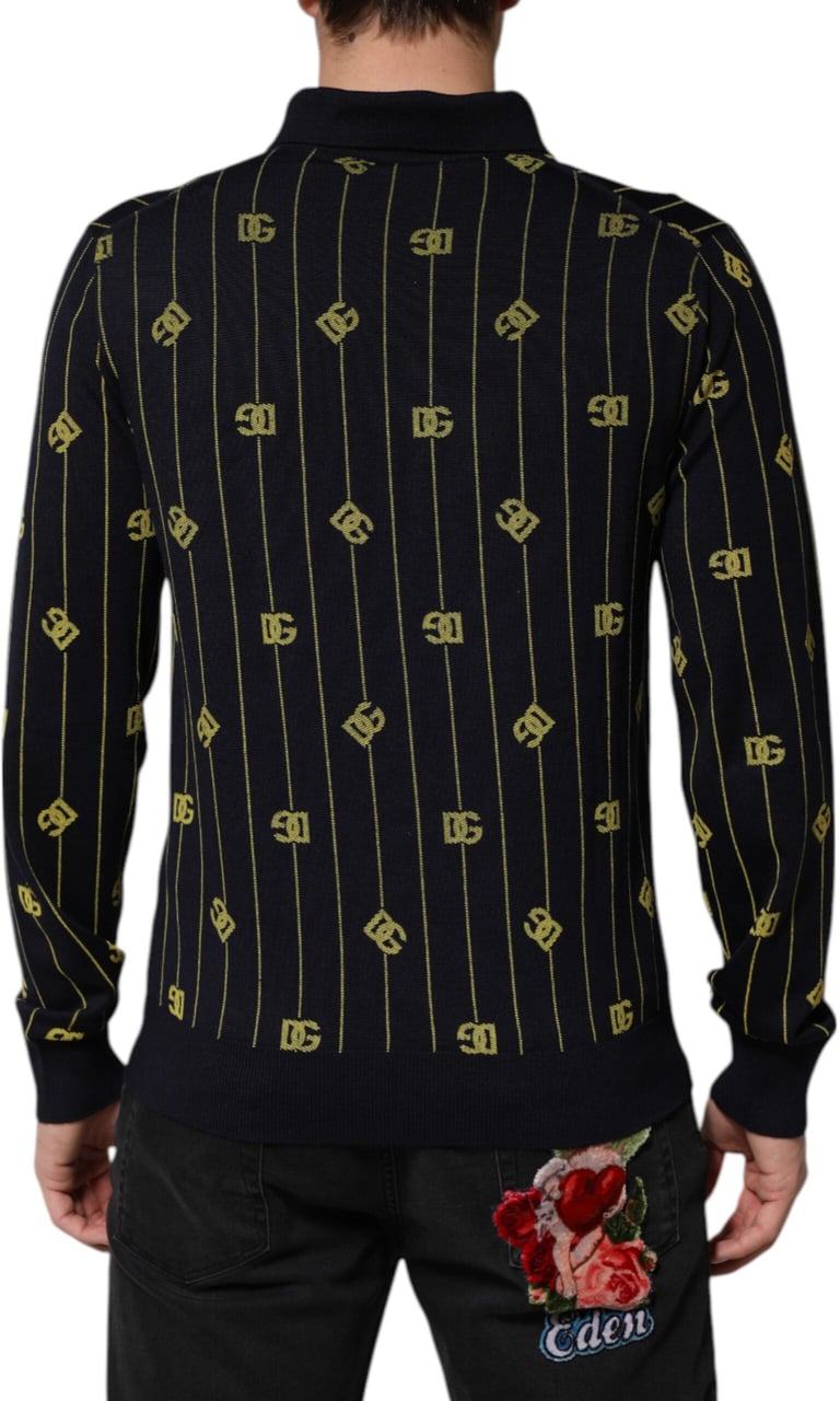 Dolce & Gabbana Black Logo Jacquard Knitted Polo Shirt T-shirt Zwart