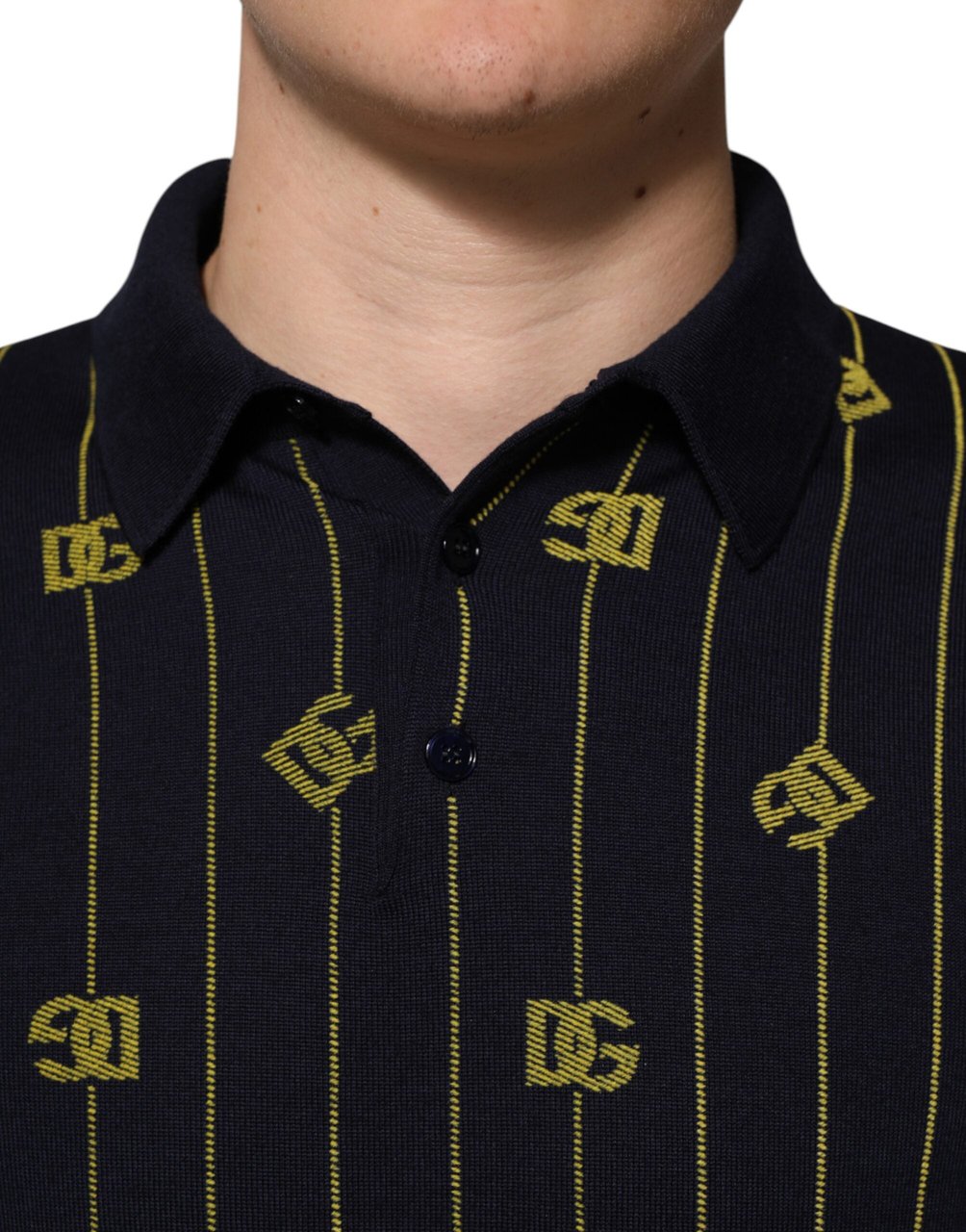 Dolce & Gabbana Black Logo Jacquard Knitted Polo Shirt T-shirt Zwart